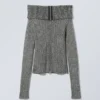 Vanna off Shoulder Zip Cardigan – Two-Tone Grey