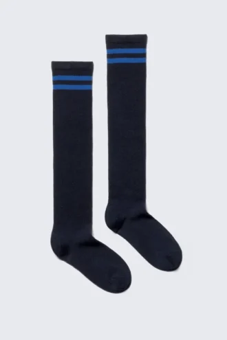 Varsity Knee-High Socks – Striped Dark Blue