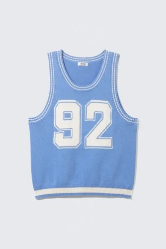 Varsity Knitted Tank Top – Light Blue & White – 92