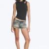 Venus Frayed Low Rise Denim Hotpants – Arizona Blue – Medium Blue