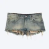 Venus Frayed Low Rise Denim Hotpants – Arizona Blue – Medium Blue