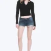 Venus Frayed Low Rise Denim Hotpants – Blue Hymn – Medium Blue