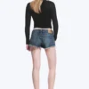 Venus Frayed Low Rise Denim Hotpants – Blue Hymn – Medium Blue