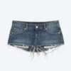 Venus Frayed Low Rise Denim Hotpants – Blue Hymn – Medium Blue