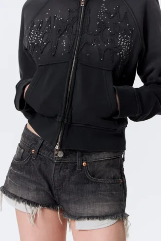 Venus Frayed Low Rise Denim Hotpants – Chelsea Black – Black