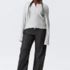 Waffled Long-Sleeved Henley Top – Grey Melange