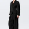 Waisted Linen-Blend Blazer – Black