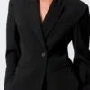 Waisted Linen-Blend Blazer – Black