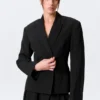 Waisted Linen-Blend Blazer – Black