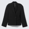 Waisted Linen-Blend Blazer – Black