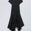 Washed Asymmetric Midi Dress – Washed Black