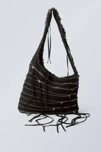 Washed Denim Multi Zip Bag – Black