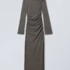 Washed Draped Maxi Dress – Washed Black