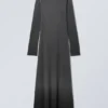 Washed Long Sleeve Maxi Dress – Dark Grey Ombre Wash