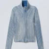 Washed Mock Neck Zip Cardigan – Washed Blue