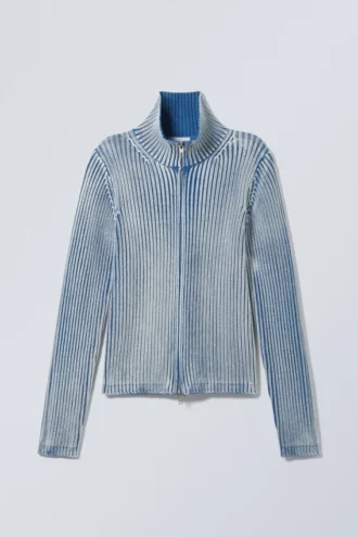 Washed Mock Neck Zip Cardigan – Washed Blue