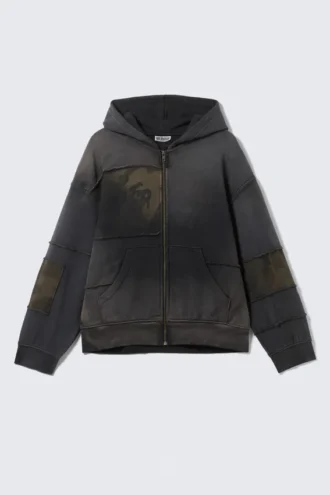 Washed Patchwork Zip Hoodie – Washed Dark Blue
