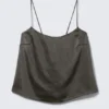 Washed Satin Pyjama Top – Washed Dark Grey