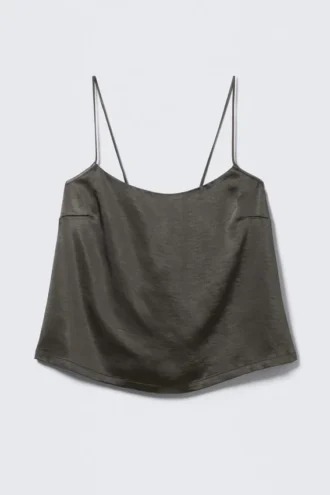 Washed Satin Pyjama Top – Washed Dark Grey