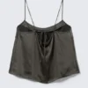 Washed Satin Pyjama Top – Washed Dark Grey