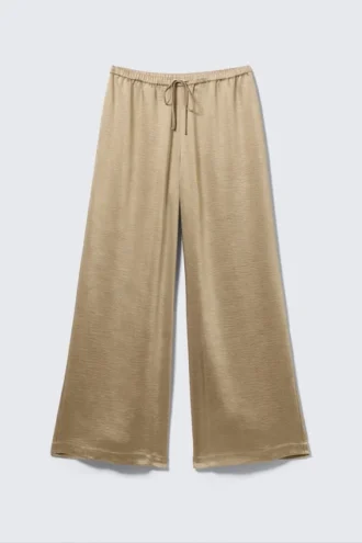 Washed Satin Pyjama Trousers – Beige