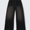 Washed Wide Leg Scuba Sweatpants – Washed Black