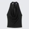 Waterfall Drape Halter Top – Black