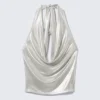 Waterfall Drape Halterneck Top – Glossy Beige