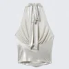 Waterfall Drape Halterneck Top – Glossy Beige