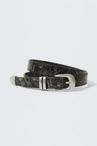Western Faux Leather Belt – Cracked Black