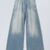 Wide Baggy Denim Joggers – Tide Blue