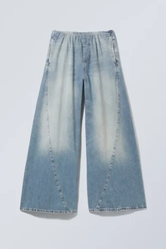 Wide Baggy Denim Joggers – Tide Blue