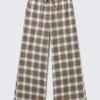 Wide Flannel Pyjama Trousers – Checked Beige