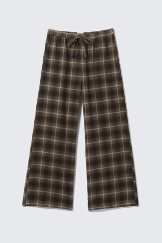 Wide Flannel Pyjama Trousers – Checked Dark Brown