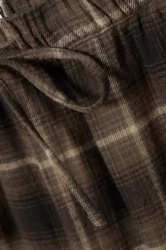 Wide Flannel Pyjama Trousers – Checked Dark Brown