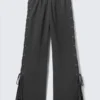 Wide Lace-Up Cotton Sweatpants – Dark Grey