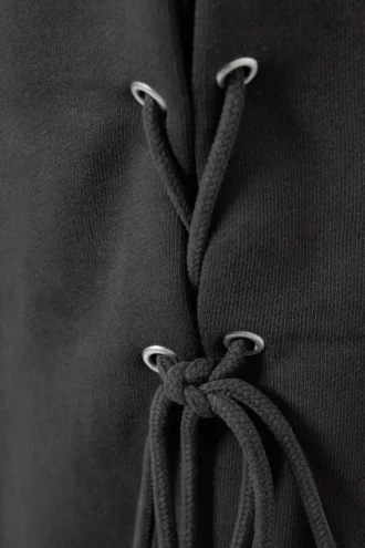 Wide Lace-Up Cotton Sweatpants – Dark Grey