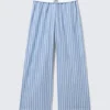 Wide-Leg Cotton Twill Trousers – Striped Blue