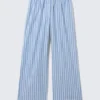Wide-Leg Cotton Twill Trousers – Striped Blue