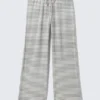 Wide-Leg Pull-On Lyocell Trousers – Grey & White Stripes