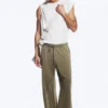 Wide Lounge Cotton Trousers – Dusty Khaki Green
