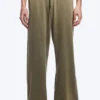 Wide Lounge Cotton Trousers – Dusty Khaki Green