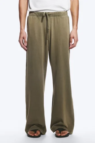 Wide Lounge Cotton Trousers – Dusty Khaki Green