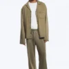 Wide Lounge Cotton Trousers – Dusty Khaki Green