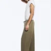 Wide Lounge Cotton Trousers – Dusty Khaki Green