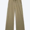 Wide Lounge Cotton Trousers – Dusty Khaki Green