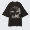 Wide Oversized Printed T-Shirt – Black – Dragon