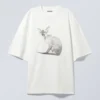 Wide Oversized Printed T-Shirt – White – Sphynx Cat