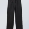 Wide Pull-On Linen Blend Trousers – Black