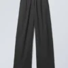 Wide Pull on Suiting Trousers – Dark Grey Melange – Pinstripe